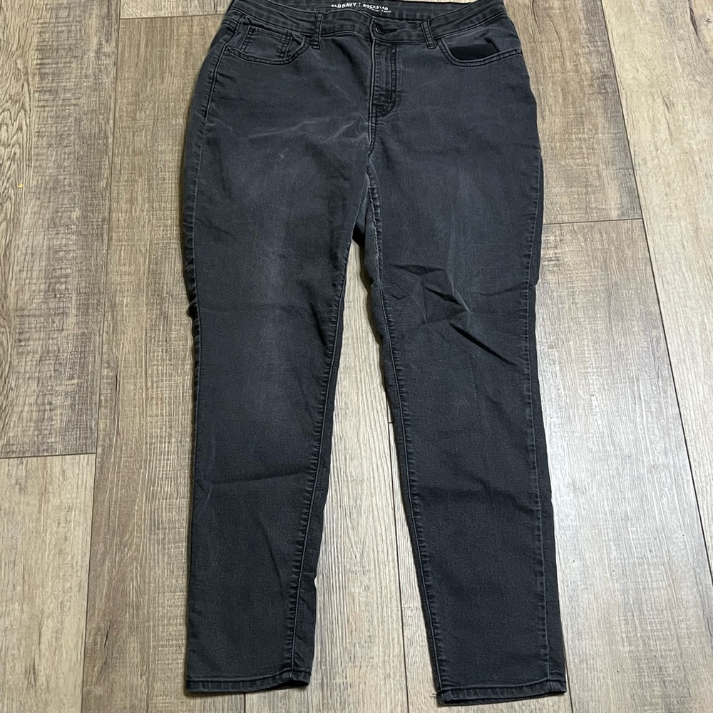 Old Navy Jeans Womens 14 Black Rockstar Super Skinny Mid Rise Denim Stretch Pant